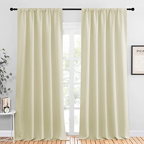NICETOWN Blackout Curtains for Living Curtains, Beige, 2 Panels, 29 by 30, Room Darkening Window Curtain Panels, Easy-Care Solid Thermal Insulated Draperies/Drapes for Daughter Room Beige 29