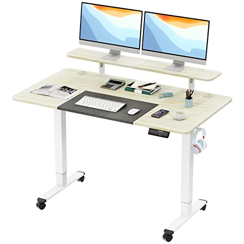 Woka 55 X 28 Inch Dual Motor Electric Standing Desk, 2-Tier Height Adjustable Stand Up Desk, Sit Stand Desk With Memory Controller, Adjustable Desks For Home Office, Motorized Desk With Splice Board #TOP3