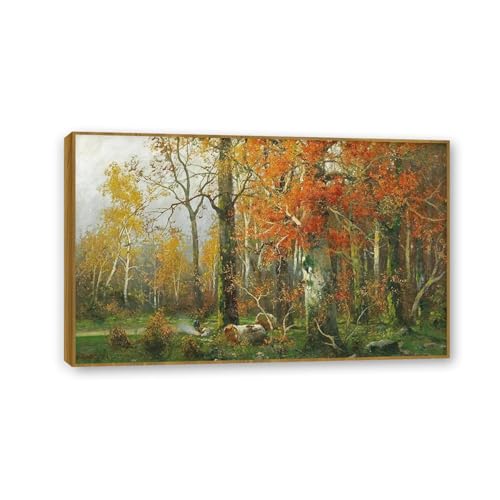 Peinture à l'huile Adolf Kaufmann MOBYAT, œuvre esthétique sur toile et cadre en teck
