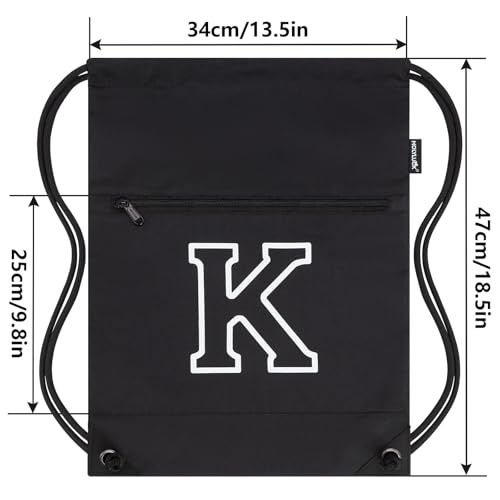 Image of HOLYLUCK Drawstring Bags Initial Backpack Sackpack Cinch Bags for Sports, Gym, Travel, Beach(Black-K)