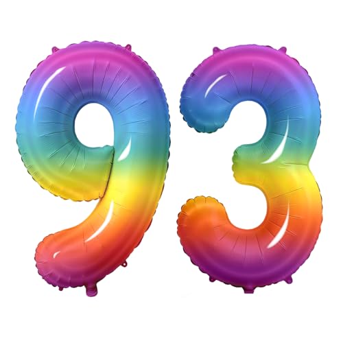 Number 93 Balloons for 93rd Birthday Party Decorations, 0-100 Large No.93 Balloons for Women Men and Grandpa Grandma, 40 Inch Rainbow Foil Helium Balloon for 93 Year Old Anniversary Decorations
