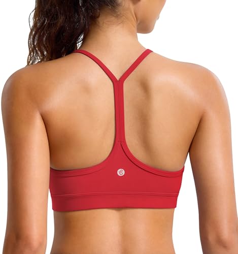 BAYDI Clouduxi Y Back Sports Bras for Women- Low Impact Padded Racerback Spaghetti Strap Womens Workout Yoga Gym Tops Bright Red