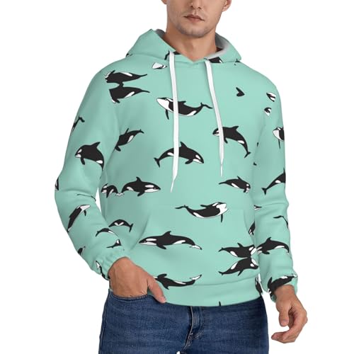 Pidgazdfgv Pacific Ocean Whale - Sudadera de forro polar con capucha para hombre, casual, con cordón de contraste y bolsillo Kaola, Negro, M