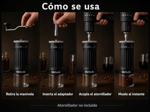 Miniatura 4 de Minyardik Molinillo De Café Manual 2 En 1 Con Adaptador Hexagonal Para Atornillador 40 Niveles De Molienda Muelas Cónicas De Cerámica Espresso, Moka, Aeropress, Viajes Y Camper