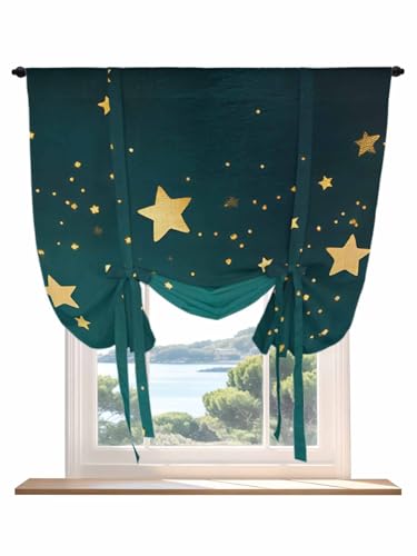 Blackout Tie Up Curtains for Windows Dream Yellow Star on
