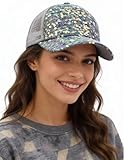 Sequin Ponytail Baseball Cap for Women Girls Velcro Ponycap Adjustable Mesh Trucker Hat Outdoors Sun Cap Light Purple