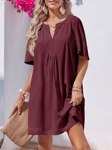 Image of Wenrine Womens Flutter Short Sleeve Mini Dress Casual V Neck Loose Flowy Summer Dresses