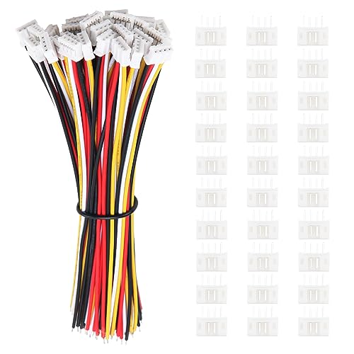 Lyeteung 30 Juegos Conectores JST 2.0 PH, Mini Micro JST 2.0 PH 4 Pin Conector Macho con Cable de 150mm 22AWG y Hembra