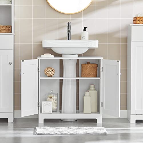SoBuy Bathroom Cabinet Storage Organizer Cabinet Under Sink Cabinet with 2 Doors,Small Wash Basin Cabinets Cupboard,خزانة تخزين,Suitable for Pedestal Sinks,Bathroom,Washroom,BZR18-II-W