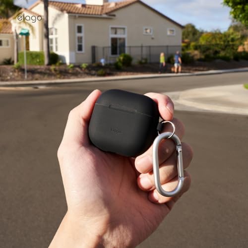 elago Capa de silicone compatível com AirPods 4ª geração – Compatível com AirPods 4, mosquetão inclu