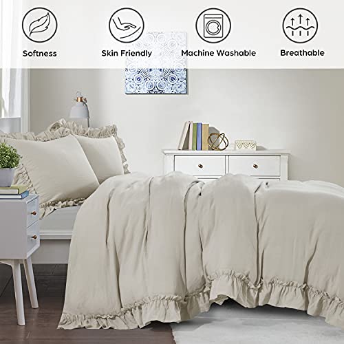 Higi 3 Piece Camel King Size Duvet Cover Set With Handcraft Ruffle - Pre-Washed Microfiber Fabric Comforter Cover With French Country Style, Machine Washable Bedding Set With Zipper Closure(Jana) #TOP2