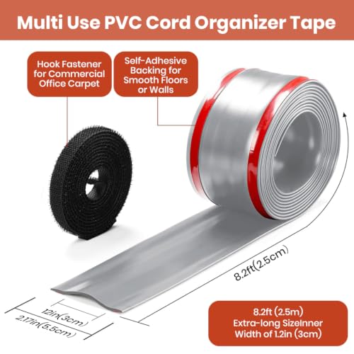 Image of Serplex 8.2ft Self-Adhesive Floor Cable Cover Cord Hider PVC Cable Hider
