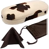 MyEyeglassCase Glasses case Hard Shell – Medium Eyeglass Case in Pony Animal Print, Hard Eyeglass case with Drawstring pouch and Microfiber (AS166L Brown Pony)