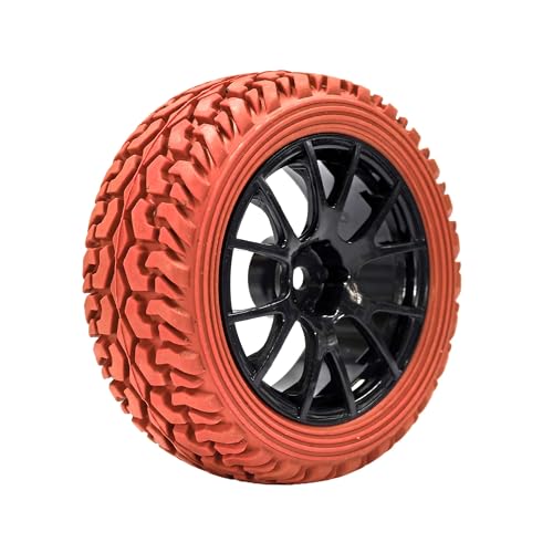 KEEDA 4 gumowe opony i koła z tworzywa sztucznego, 75 mm, opony RC i felgi do 1/10 RC na drodze, samochód 1/16 Rallye Auto HSP 94123 HPI Kyosho Tamiya (czerwone)
