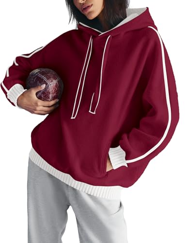 Panadila Women Fleece Oversized Hoodies Color Block Pullover Sweatshirts Warm