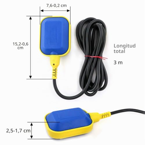 Miniatura 6 de Qwork Interruptor De Flotador Rectangular Con Cable 3m Para Tanque De Agua, Bomba De Sumidero
