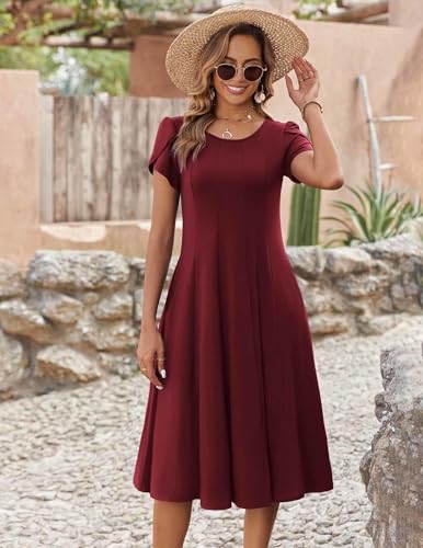 Image of ZEAGOO Womens Casual Dresses for Summer Short Sleeve Flare Midi Dress Loose Flowy Beach Sundress