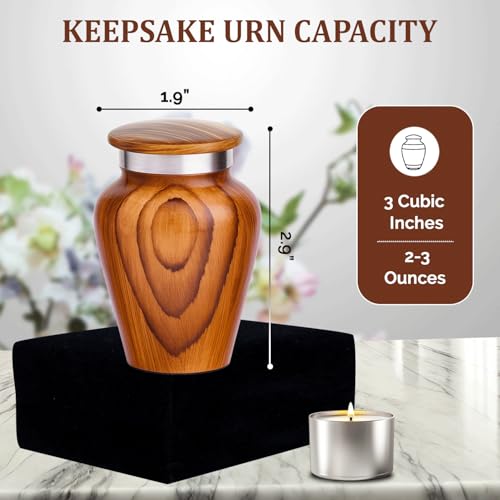 Metallic Wooden Print Small Urns for Human Ashes Keepsake - Mini Urn for Ashes Adult Male & Female - Keepsake Urns Set - Honor Your Loved One with Funeral Memorial Urn (Wooden, Set of 4)