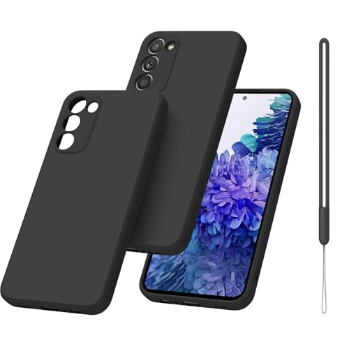 Case for Samsung Galaxy S20 FE Phone Case 6.5-Inch with Lanyard Slim Liquid Silicone Full Covered Soft Gel Rubber Cover (Black)