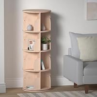 PTUWODS Drehbares Bücherregal, Standregal, 360 Grad, Lagerregal für Bibliothek, Schlafzimmer, Wohnzimmer，multifunktionales Bücherregal Massivholz (4 böden) – Ansicht 2