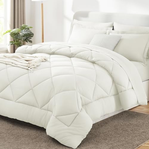 CozyLux King Comforter Set Ivory 7 Pieces Bed in a Bag