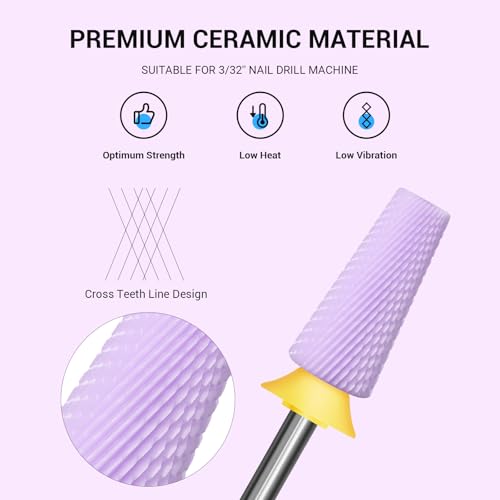 Image of MelodySusie 5 in 1 Nail Drill Bits, 3 /32'' Ceramic Cross Cut Bits, Suitable for Manicure Pedicure Cuticle Gel Polishing, Pink, Series Bit-M, Extra Fine, Purple