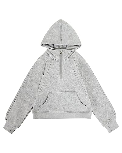 girls39 hoodies sweatshirts half zipper pullover crop tops for teen girls long sleeve sweater thumb hole