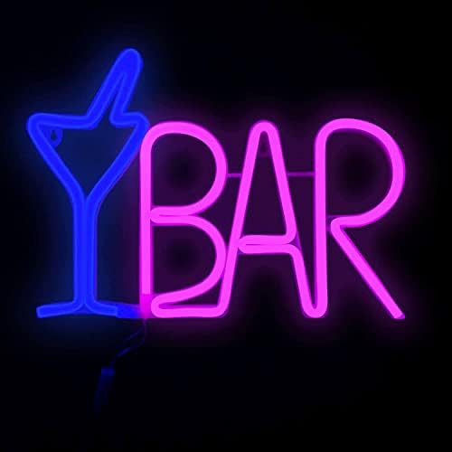 Neon LED Signs Bar Lettera Light Up Birra con Remote,Blue Cocktail Glass Rosa LED, USB & Batteria funzionamento Bar Luce per Home Bar, Business, Halloween Party, San Valentino Wall Art Decorazioni