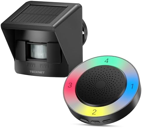 TECKNET Solar Wireless Driveway Alarm with 2600FT Long Range & 36...