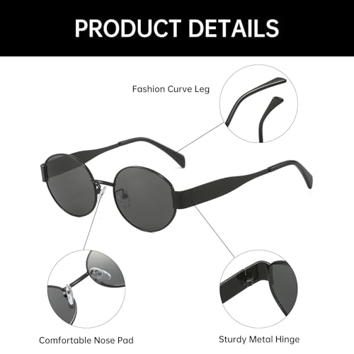 YAMEIZE 90s Retro Oval Sunglasses - Metal Frame Classic Round Shades for Women Men UV400 Protection Sun Glasses Outdoor4