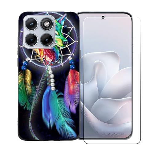 LCEHTOGYE �K�p Motorola Moto Edge 70 Fusion +�����K���X�X�N���[���v���e�N�^�[�p�P�[�X�A�K�p Motorola Moto Edge 70 Fusion (6,78")�ƌ݊����̂���u���b�N�\�t�gTPU�V���R���Q���P�[