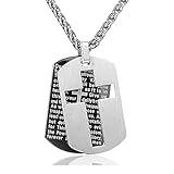 Fusamk Fashion Titanium Steel Lord's Prayer Cross Dog Tag Pendant Necklace