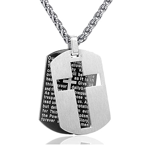 Fashion Titanium Steel Lord's Prayer Cross Dog Tag Pendant Necklace