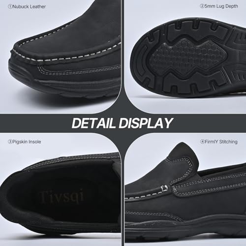 Image of Hand Free Casual Shoes for Men - Leather Slip-On Loafers with Elastic Heel & Latex Footbed - Lightweight EVA Walking Shoes