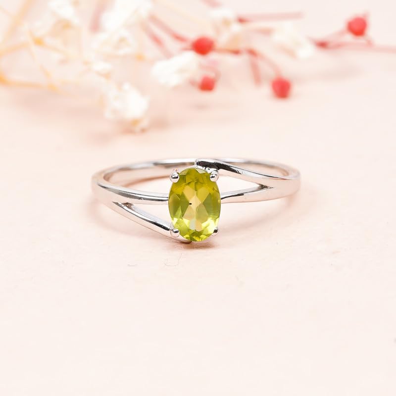 Bague solitaire en péridot naturel résistant en argent 925
