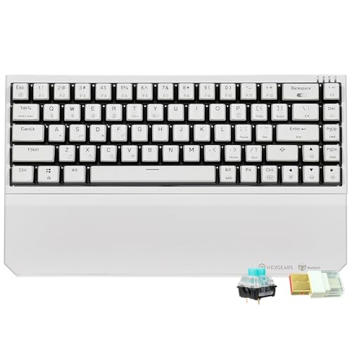 Hexgears X1 Pro Wireless Mechanica Keyboard, Tri-Mode Bluetooth/2.4G/USB-C, Hot-Swappable Clicky Switch Gaming Keyboard, Mini Compact White Backlit Keyboards with Wrist Rest - White