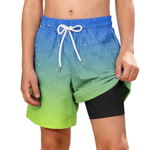 Pantalones cortos de natación 2 en 1 para niños, pantalones cortos de playa para niños, pantalones cortos casuales de verano con cordón, secado rápido, ligeros, protección solar, deportes, surf
