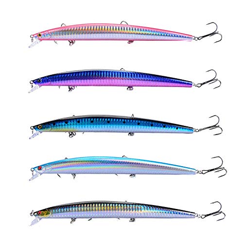 Hitchuey Set di 5 esche Minnow, 18 cm, 24 g,