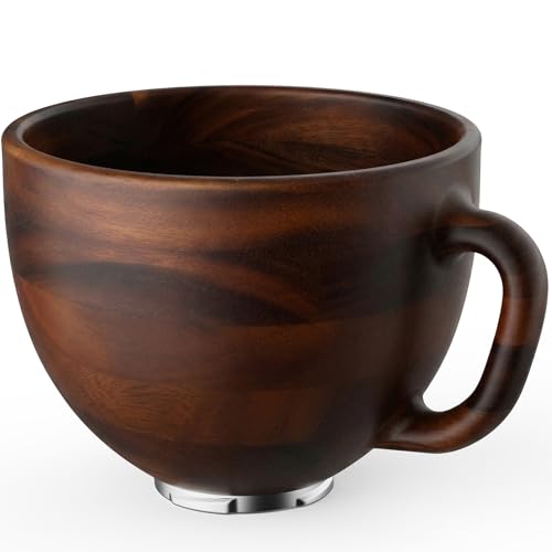 Image of Cofun Premium Wood Mixing Bowl, Compatible with 4.5-5 Qt Tilt-Head Stand Mixers, Natural True Wooden Bowls, 5 Qt Wooden Bowl for KitchenAid with Stainless Steel Locking Base, Handle