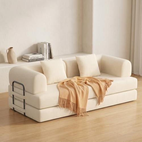 Xbro Schlafsofa 200 cm, 5-in-1 Bodensofa klappbar, Sofa Bett ohne Gestell mit Armlehnen & 2 Kissen, Cord Stoff, wandelbares Klappsofa für Wohnzimmer Schlafzimmer Gästezimmer, 200x100x61 cm, Beige Xbro Schlafsofa 200 cm, 5-in-1 Bodensofa klappbar, Sofa Bett ohne Gestell mit Armlehnen & 2 Kissen, Cord Stoff, wandelbares Klappsofa für Wohnzimmer Schlafzimmer Gästezimmer, 200x100x61 cm, Beige