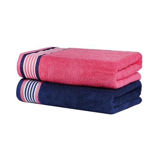 Image of Casa Copenhagen,Germany Design - He & She Super Soft Collection 2 Pieces 100% Cotton Large Bath Towel (Size : 70 x 140 cm) - RK-Victorian Pink & Majestic Blue