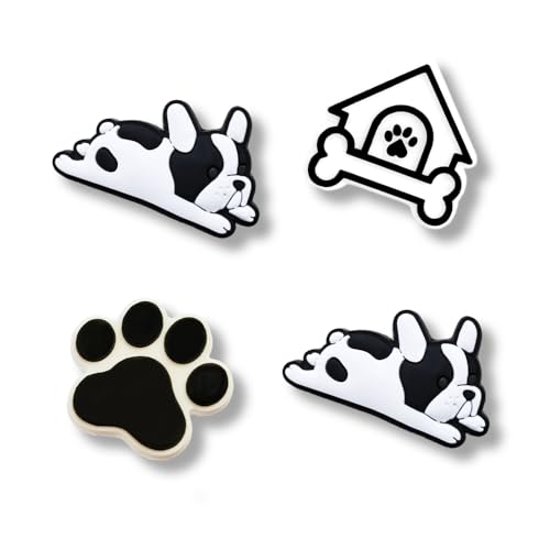 TCHARIRY Bulldog Shoe Charms - Cute Black White French Bulldog - Frenchie Dog Decoration Charms Gift for Boys Kids Teens and Adults - Set of 4