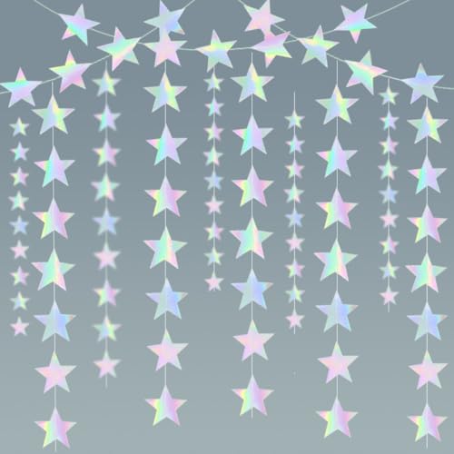 Image of Iridescent Glitter Star Garland Hanging Decorations, Streamer Bunting Banner Decorations,65 Feet, Twinkle Star Backdrop for Graduation, Birthday, Wedding, Christmas Party, New Year (Iridescent)