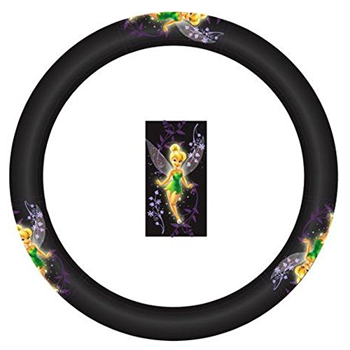 Tinker Bell Mystical Fairy with Purple Flowers Disney Cartoon Character Vehicle Car Truck SUV Auto Universal Fit Speed Grip Steering Wheel Cover
