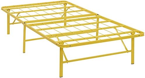 Modway Horizon Replaces Box Spring-Folding Metal Mattress Bed Frame, Twin, Yellow