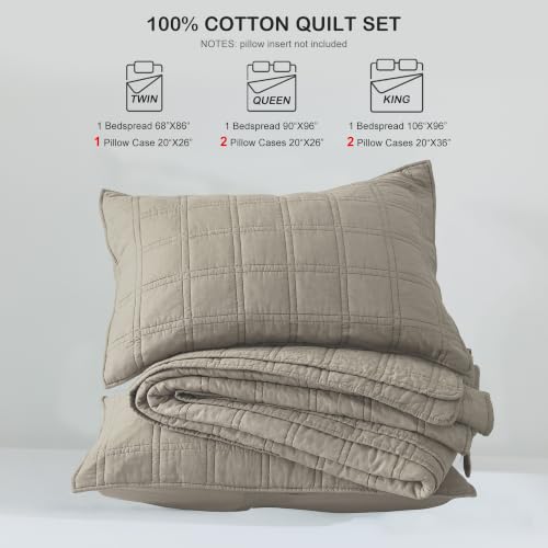 HORIMOTE HOME 100% Cotton Quilt Set King Size, Taupe Pre-Washed Bedspreads Coverlet Set in Geometric Pattern, Cozy Lightweight Stitching Decorative Bedding Cover with 2 Shams for All Season by HORIMOTE HOME - Used condition - Image 7