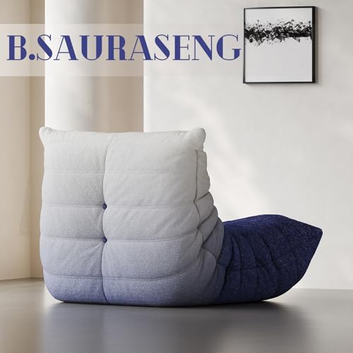 Image of Bean Bag Chair, Cozy Memory Foam Bean Bag Chairs for Adults, Comfy Fireside Accent Chair Lazy Floor Chair for Gaming Bedroom Living Room (White&Blue, Single)