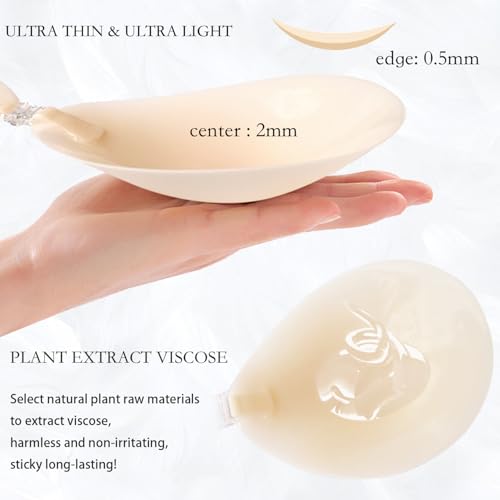 Image of MITALOO Adhesive Bra Invisible Sticky Strapless Push up Backless Reusable Silicone Covering Nipple Bras Cream