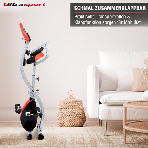 Ultrasport F-Bike Curved Heimtrainer Fahrrad Klappbar I Hometrainer Fahrrad Klappbar mit Komfort-Sattel I Ergometer Heimtrainer, Fitnessbikes, Schwarz-Rot