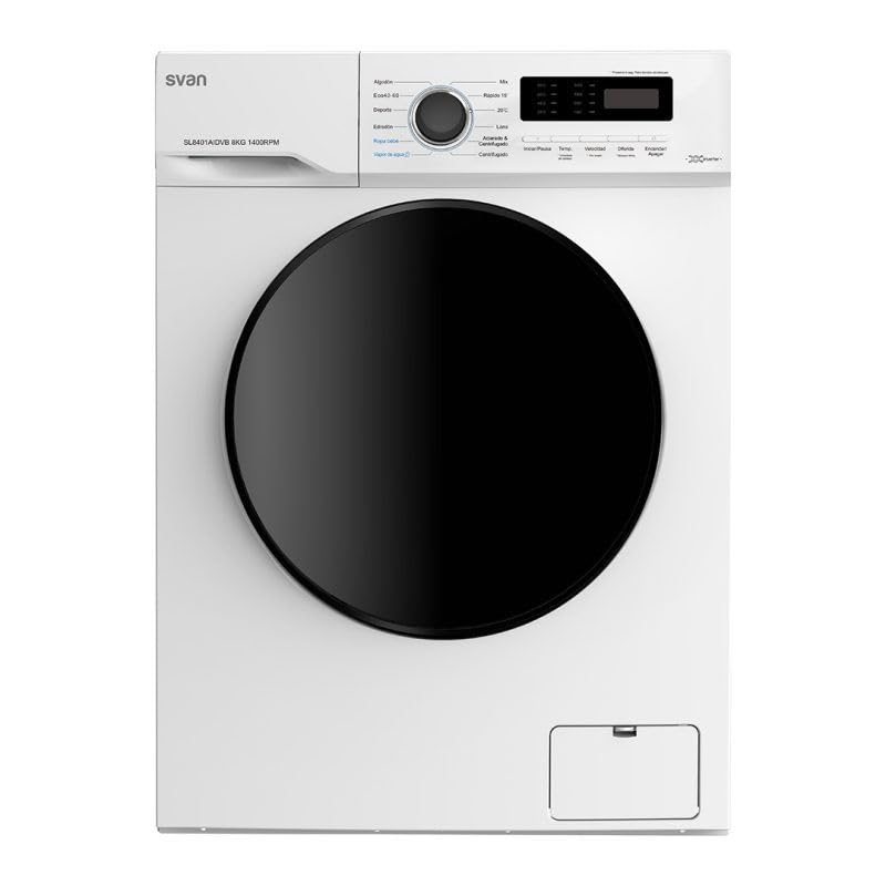 Svan Lavadora 8Kg Carga Frontal Blanco SL8401AIDVB. 1750W, 1400rpm, 12 Programas, Función Stop&Go, Clase de Eficiencia Energética A